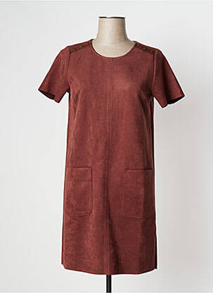 Robe courte fermeture zippée au dos manches courtes marron BONOBO femme