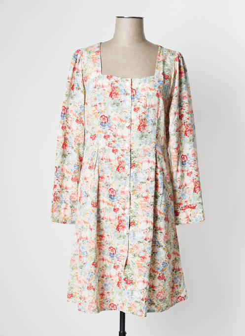 Robe mi-longue imprimé fleurs manches longues beige EMI-JO femme
