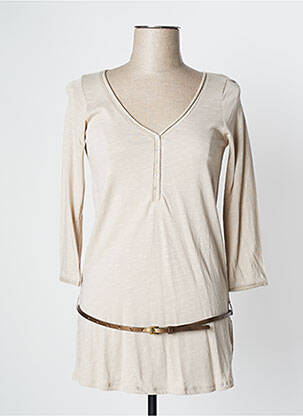 Tunique manches longues col v beige CAMAIEU femme