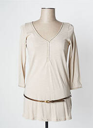Tunique manches longues col v beige CAMAIEU femme