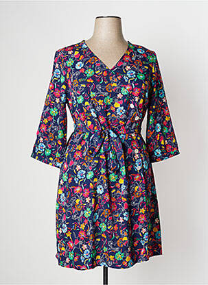 Robe mi-longue imprimé fleurs manches 3/4 bleu DAMART femme