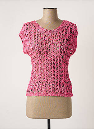 Pull maille ajourée manches courtes rose CACHE CACHE femme
