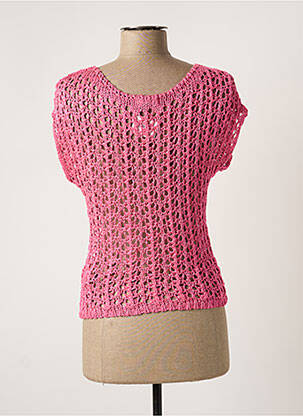 Pull maille ajourée manches courtes rose CACHE CACHE femme
