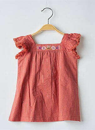 Robe mi-longue col carré manches courtes orange DU PAREIL AU MÊME fille