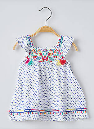 Robe mi-longue col carré manches courtes blanc DU PAREIL AU MÊME fille