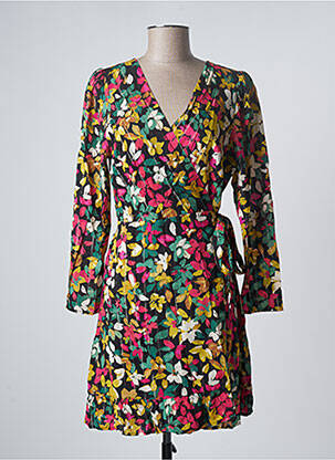 Robe mi-longue imprimé fleurs manches longues noir LA PETITE ETOILE femme