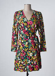 Robe mi-longue imprimé fleurs manches longues noir LA PETITE ETOILE femme