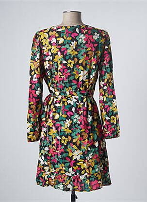 Robe mi-longue imprimé fleurs manches longues noir LA PETITE ETOILE femme
