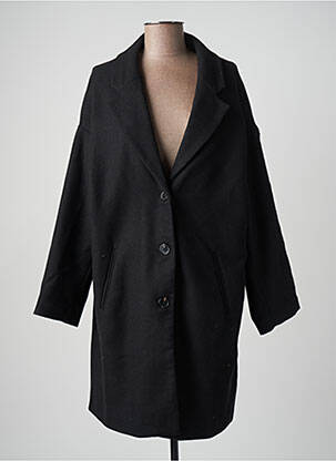 Manteau long tissage laine bouillie sans capuche noir LA PETITE ETOILE femme