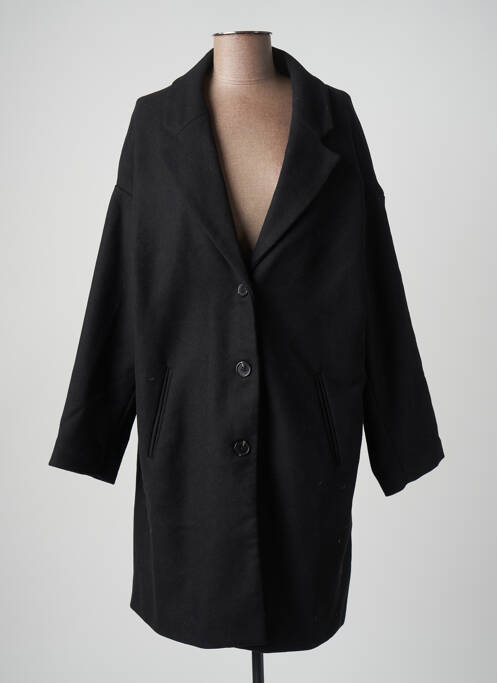 Manteau long tissage laine bouillie sans capuche noir LA PETITE ETOILE femme