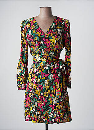 Robe mi-longue imprimé fleurs manches longues noir LA PETITE ETOILE femme