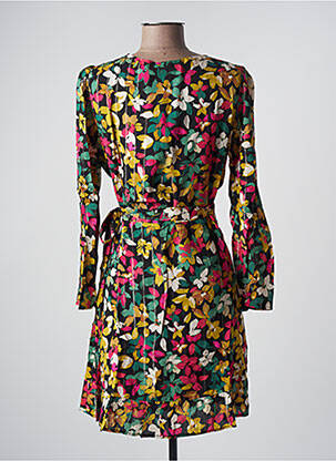 Robe mi-longue imprimé fleurs manches longues noir LA PETITE ETOILE femme