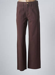 Pantalon large fermeture zippée sous rabat boutonné taille haute marron HAPPY femme