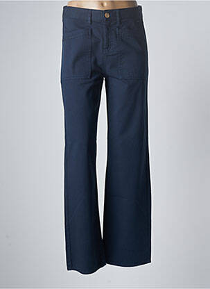 Pantalon large fermeture zippée sous rabat boutonné taille haute bleu HAPPY femme