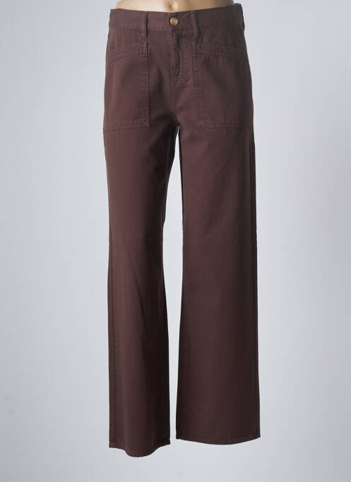 Pantalon large fermeture zippée sous rabat boutonné taille haute marron HAPPY femme