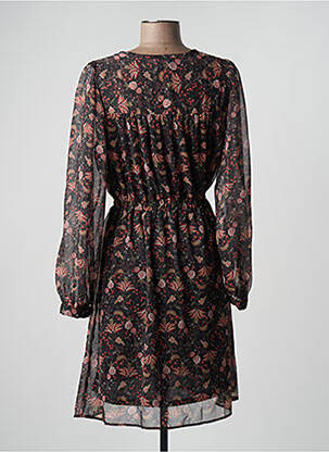 Robe mi-longue imprimé fleurs manches longues noir C'EST BEAU LA VIE femme