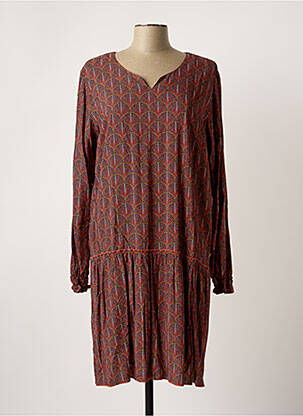 Robe mi-longue coupe fluide manches longues rouge THALASSA femme