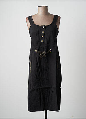 Robe mi-longue col rond fines bretelles noir LOLA ESPELETA femme