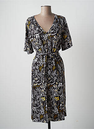 Robe mi-longue imprimé fantaisie manches courtes noir LOLA ESPELETA femme