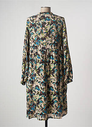 Robe mi-longue imprimé fleurs manches longues beige KAFFE femme