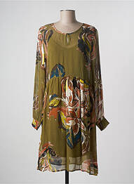 Robe mi-longue imprimé fleurs manches longues vert CREAM femme