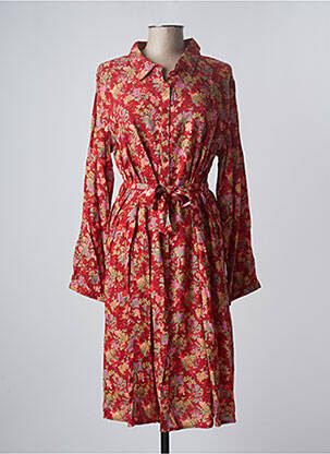 Robe mi-longue imprimé fleurs manches longues rouge AGATHE & LOUISE femme
