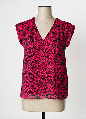 Blouse tissage crêpe manches courtes rose IKKS femme