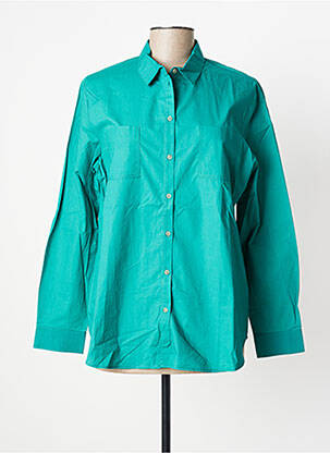 Chemisier tissage popeline manches longues vert ONE STEP femme