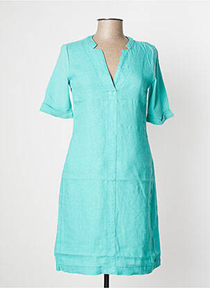 Robe mi-longue tissage crêpe manches courtes bleu SANDWICH femme