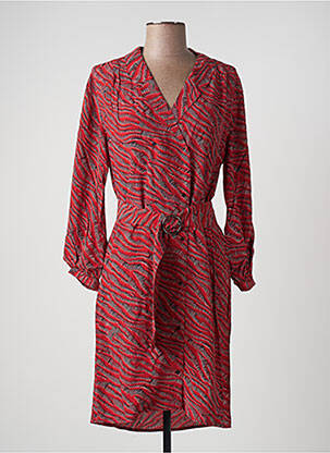 Robe mi-longue imprimé fantaisie manches longues rouge ONE STEP femme