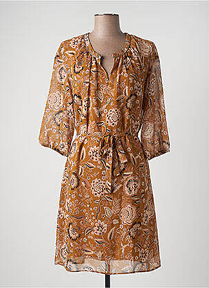 Robe mi-longue imprimé fantaisie manches longues jaune IKKS femme