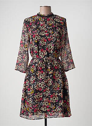 Robe mi-longue imprimé fleurs manches longues noir IKKS femme