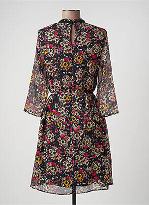 Robe mi-longue imprimé fleurs manches longues noir IKKS femme