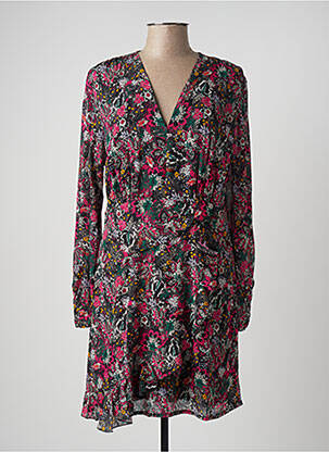 Robe mi-longue imprimé fantaisie manches longues noir IKKS femme