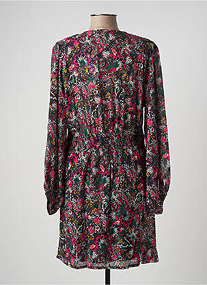 Robe mi-longue imprimé fantaisie manches longues noir IKKS femme