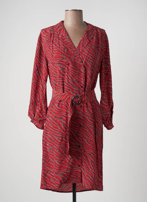 Robe mi-longue imprimé fantaisie manches longues rouge ONE STEP femme