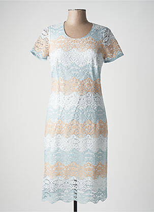 Robe mi-longue fermeture zippée au dos manches courtes bleu GREGORY PAT femme