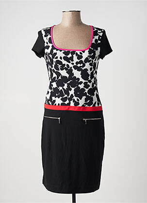 Robe mi-longue imprimé fantaisie manches courtes noir GARELLA femme
