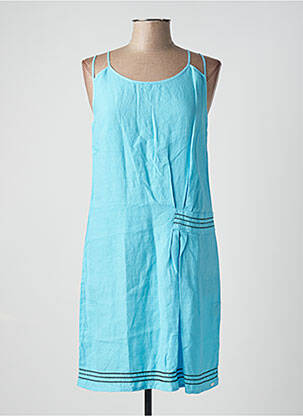 Robe courte col rond fines bretelles bleu RIVIERES DE LUNE femme