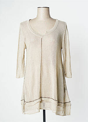 Pull tunique maille ajourée manches longues beige ELEMENTE CLEMENTE femme