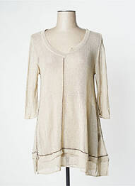 Pull tunique maille ajourée manches longues beige ELEMENTE CLEMENTE femme