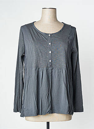 Blouse tissage popeline manches longues gris UNO PIU UNO femme