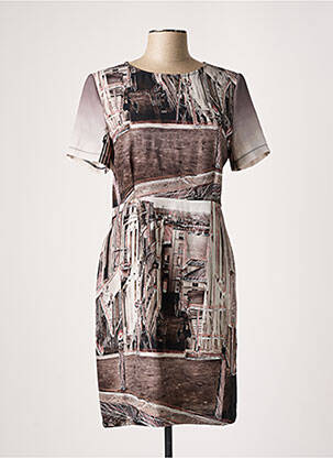 Robe mi-longue imprimé fantaisie manches courtes gris CRISTINA GAVIOLI femme