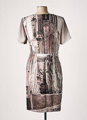 Robe mi-longue imprimé fantaisie manches courtes gris CRISTINA GAVIOLI femme