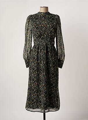 Robe mi-longue imprimé fantaisie manches longues vert LOIS femme