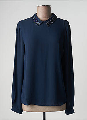 Blouse fermeture boutonnée au dos manches longues bleu GEISHA femme