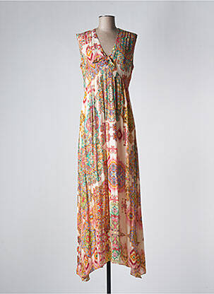 Robe longue imprimé fantaisie sans manche orange VALERIE KHALFON femme