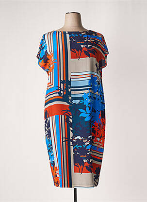 Robe mi-longue imprimé fantaisie manches courtes bleu MARINA RINALDI femme