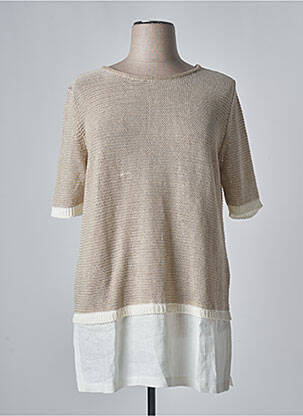 Pull tunique maille ajourée manches courtes beige VOYAGE BY MARINA RINALDI femme