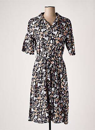 Robe mi-longue imprimé fantaisie manches courtes noir KAFFE femme